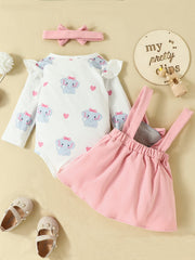 Baby Girls Elephant Romper & Skirt Set with Headband