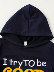 Boy's Hoodie & Sweatpants Set I TRY TO BE GOOD Print Street Style Outfits