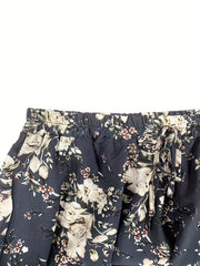 Women's Plus Floral Print Pleated Maxi Skirt
