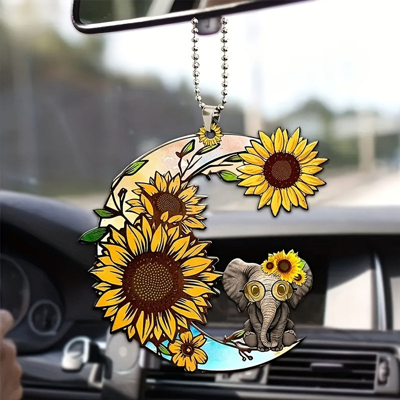 Sunflower Moon Elephant Key Chain Car Interior Decoration Pendant