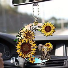 Sunflower Moon Elephant Key Chain Car Interior Decoration Pendant