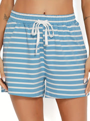 Stripe Print Drawstring Shorts Casual Elastic Waist Women's Clothing