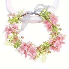 Floral Crown Headband Artificial Rattan Leaf Hair Wreath with Ribbon