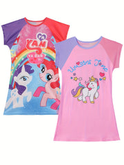 Unicorn Pattern Nightgown Girl's Long Sleeve Nightdress Soft PJ