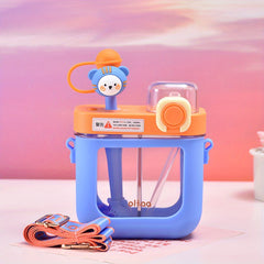 Double Straw Cups 800ML Leak Proof Drinking Bottles with Shoulder Strap