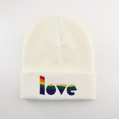 LGBT Love Rainbow Embroidered Beanie Knit Skull Cap Warm Hat