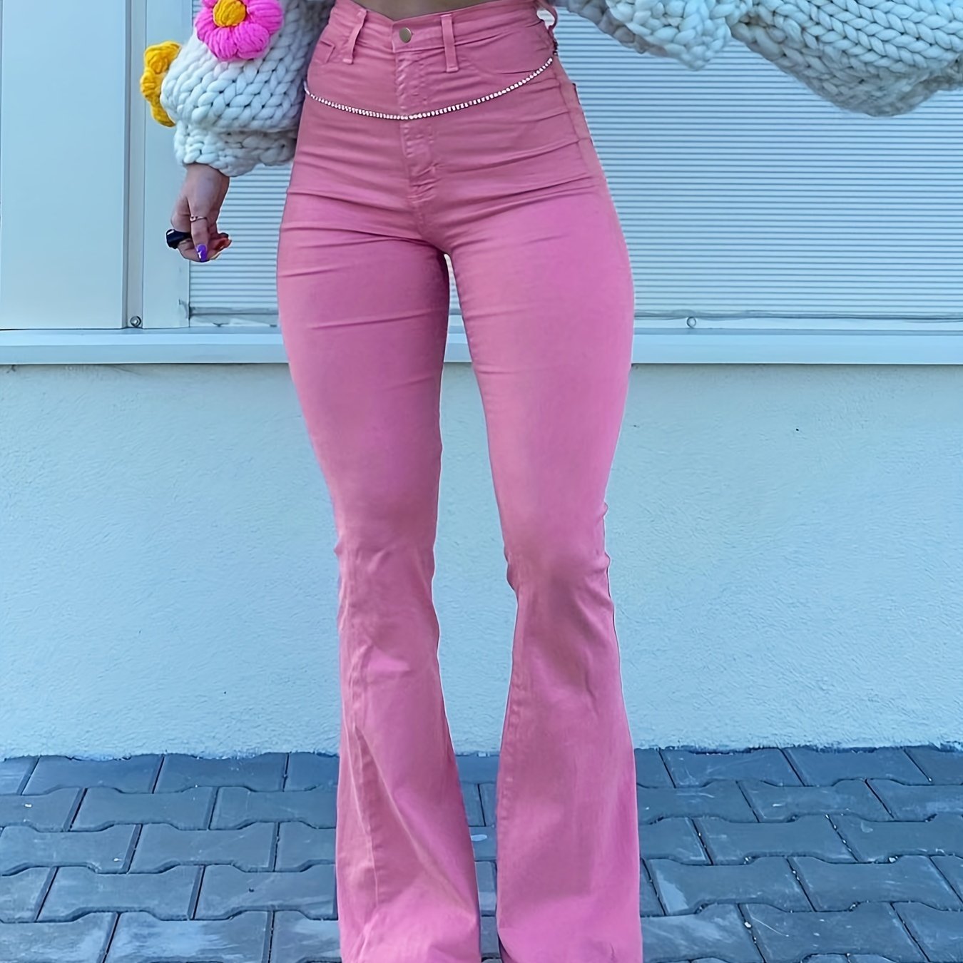 Sexy High Waist Flared Leg Pants Solid Long Length