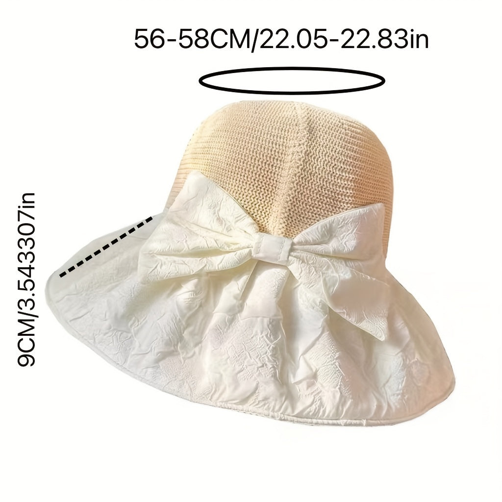 Bowknot Embossed Bucket Hat Wide Brim UV Protection Basin Hat