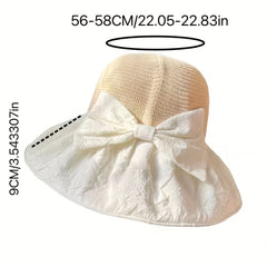 Bowknot Embossed Bucket Hat Wide Brim UV Protection Basin Hat