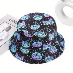 Halloween Cat Print Bucket Hat Unisex Fisherman Cap