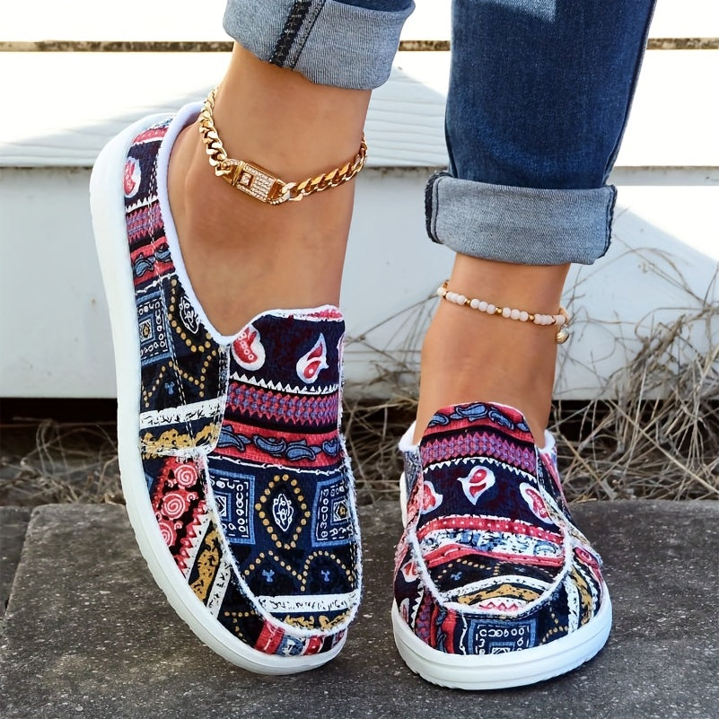 Tribal Style Canvas Slip-On Platform Shoes