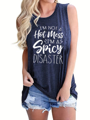 Hot Mess Letter Print Tank Top Summer Sleeveless Crew Neck Women's Clothing