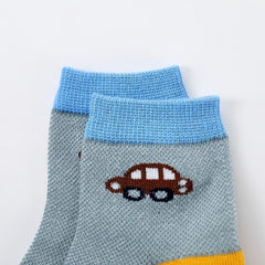 5 Pairs Kids Cartoon Car Cotton Crew Socks, Winter Boys and Girls