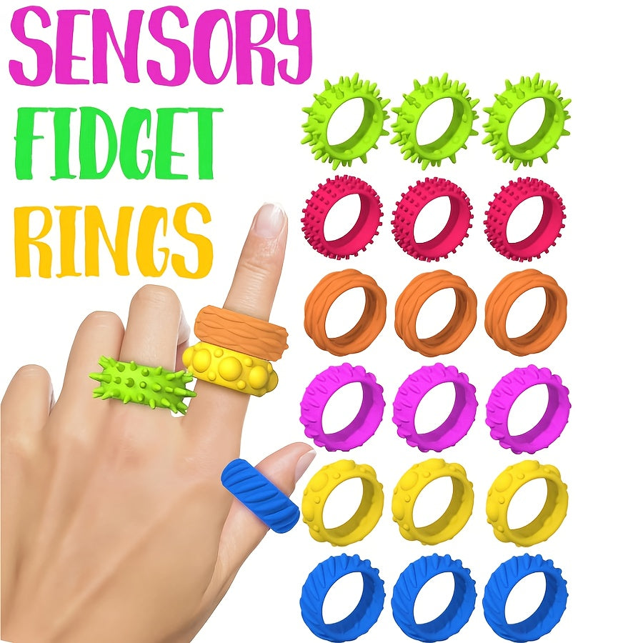 Colorful Spiky Sensory Finger Fidget Rings for Restless Hands - Set of 24