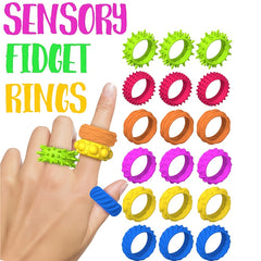 Colorful Spiky Sensory Finger Fidget Rings for Restless Hands - Set of 24