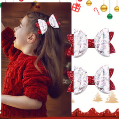 Red Christmas Glitter Bow Hairpin Faux Leather Clip