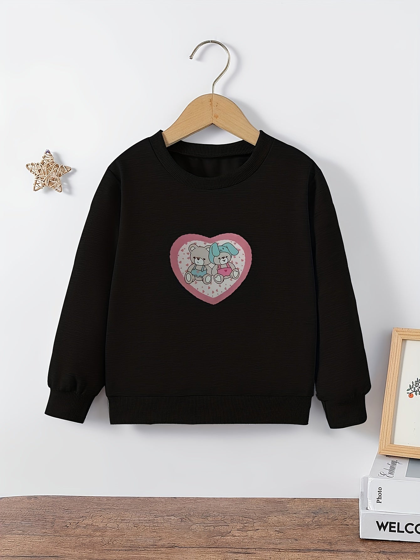 Girls Floral Bear Print Sweatshirt Long Sleeve Top Pullovers