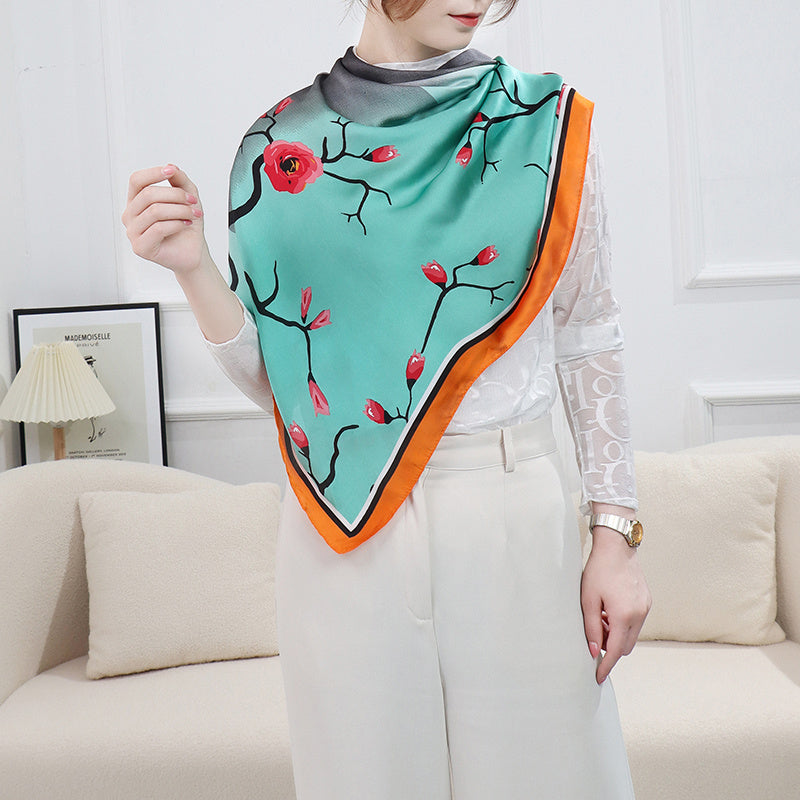 Plum Blossom Crane Square Scarf Thin Wrap Bandana