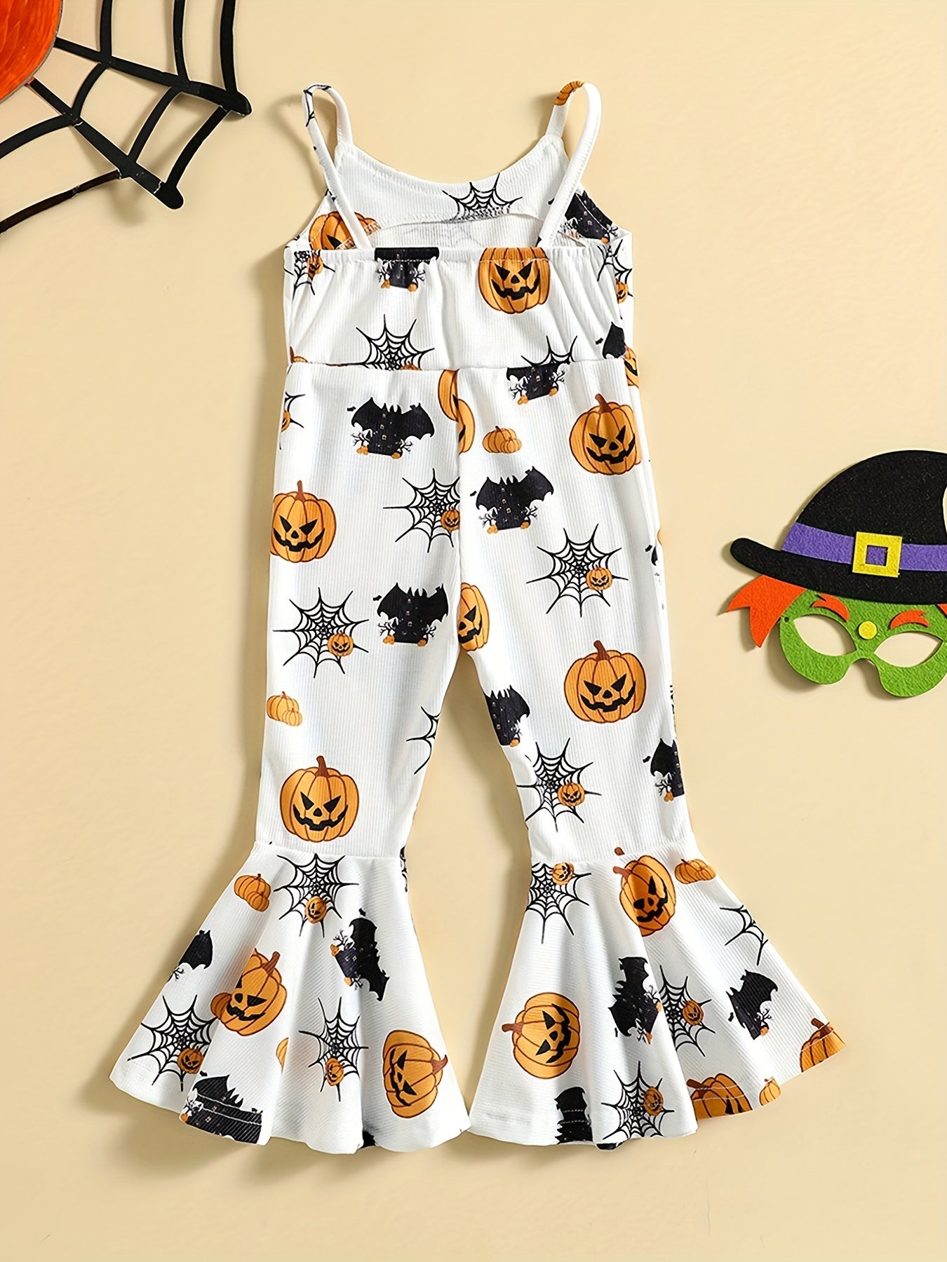Toddler Halloween Pumpkin Jumpsuit Spaghetti Straps Romper
