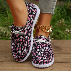 Floral Pattern Canvas Loafers Lace Up Slip On Shoes