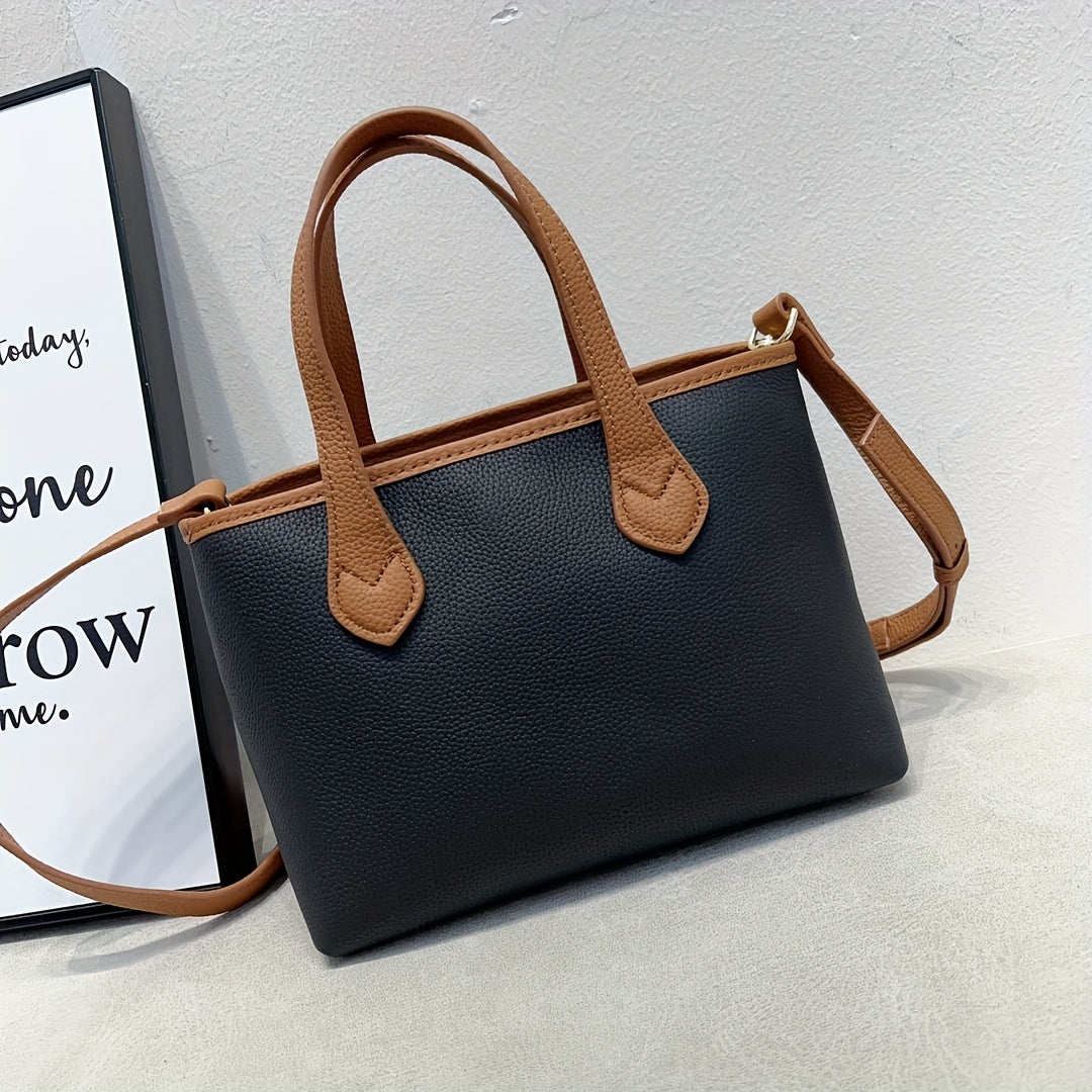 Leather Convertible Shoulder Bag Zipper Closure Minimalist Crossbody Bag