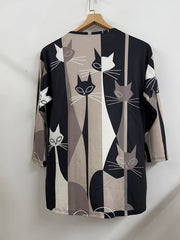 Colorblock Cat Print Long Sleeve Round Neck Dress Plus Size