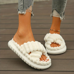 Women's Criss Cross Strap Flatform Slippers Indoor Non Slip Shoes