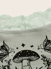 Mushroom Lace Trim Cami Top Sleeveless Summer Top