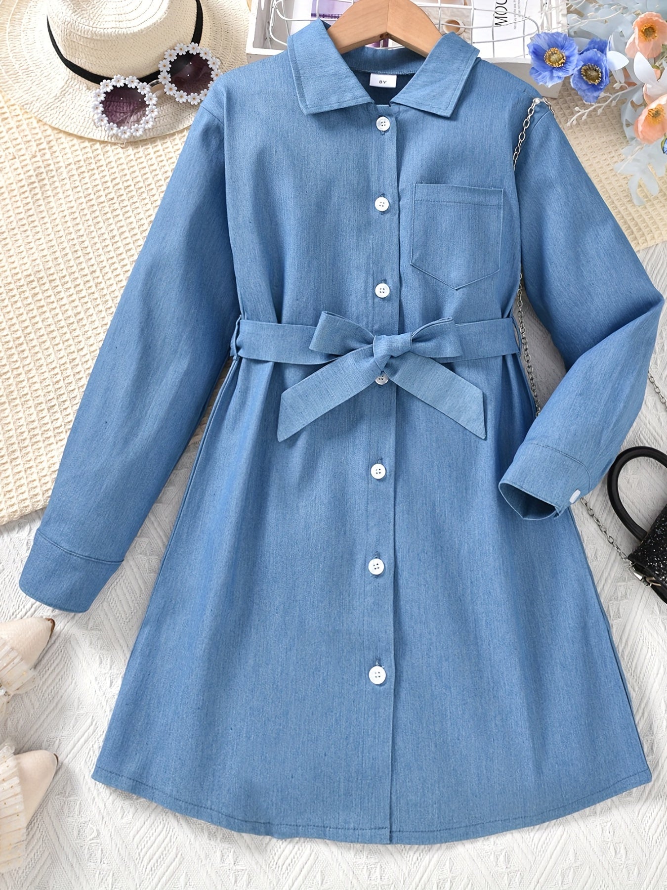 Girls Casual Long Sleeve Denim Dress