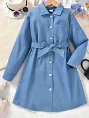 Girls Casual Long Sleeve Denim Dress