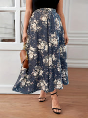 Women's Plus Floral Print Pleated Maxi Skirt