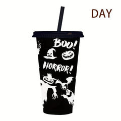 Luminous Plastic Water Cup With Straw And Lid For Camping