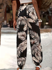 Floral Print High Waist Drawstring Pants for Women's Vacation