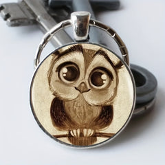 1pc Men's Zinc Alloy Owl Time Gemstone Keychain Necklace Bag Wallet Charm