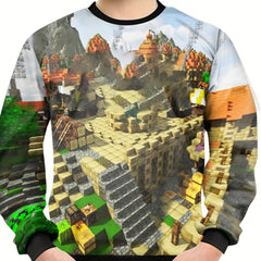 Teens 3D Game Battle Scene Print Sweatshirt Kids Casual Pullover