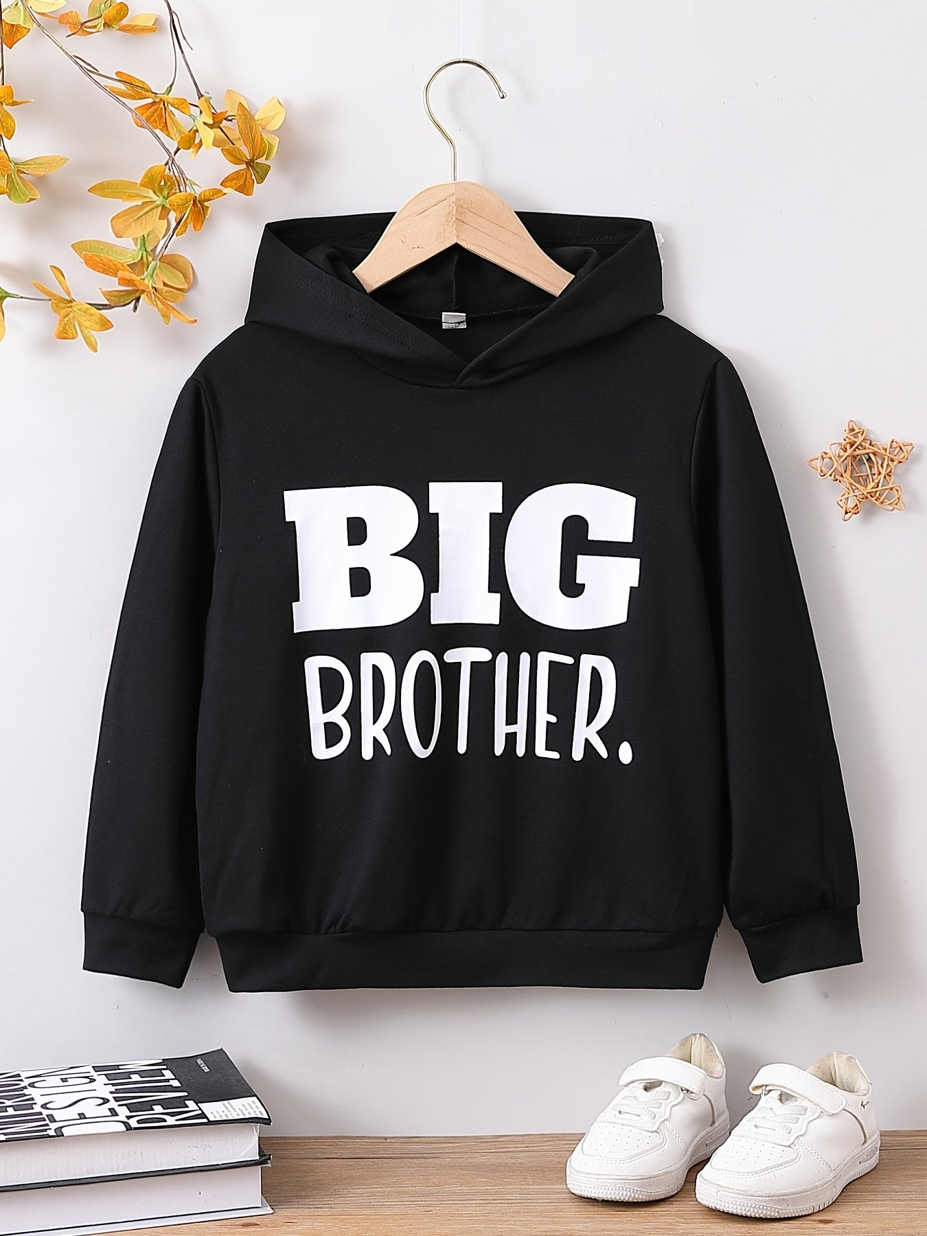 BIG BROTHER Letter Print Boys Casual Pullover Long Sleeve Hoodies