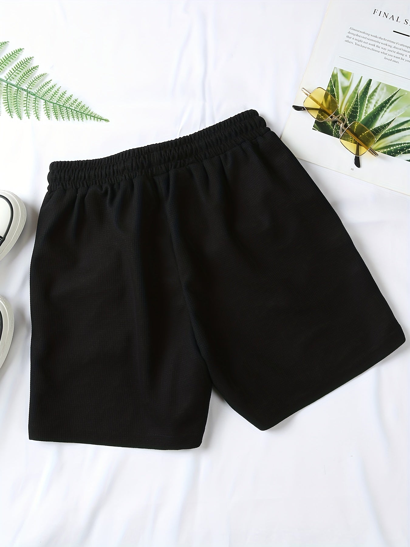 Waffle Drawstring Waist Shorts Solid Summer Casual Women's Clothing