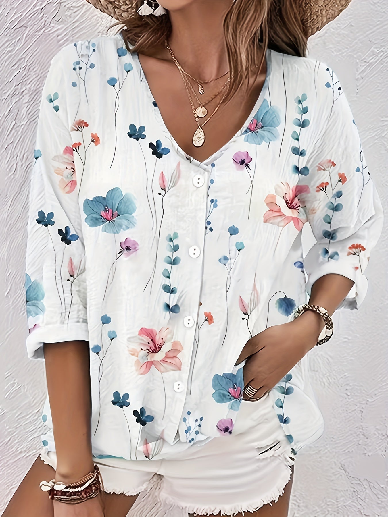 Floral Print Long Sleeve Blouse