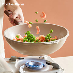 Maifan Stone Aluminum Non Stick Wok With Lid No Fume Household Gift