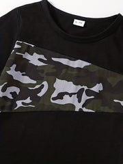Boys Camo Print T-shirt & Shorts Set, Summer Kids Clothing