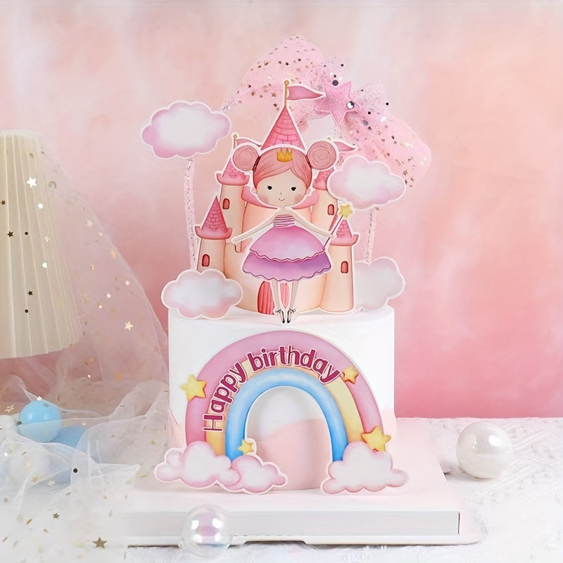 Rainbow Clouds Castle Cake Insert Party Decorations