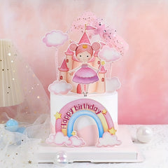 Rainbow Clouds Castle Cake Insert Party Decorations