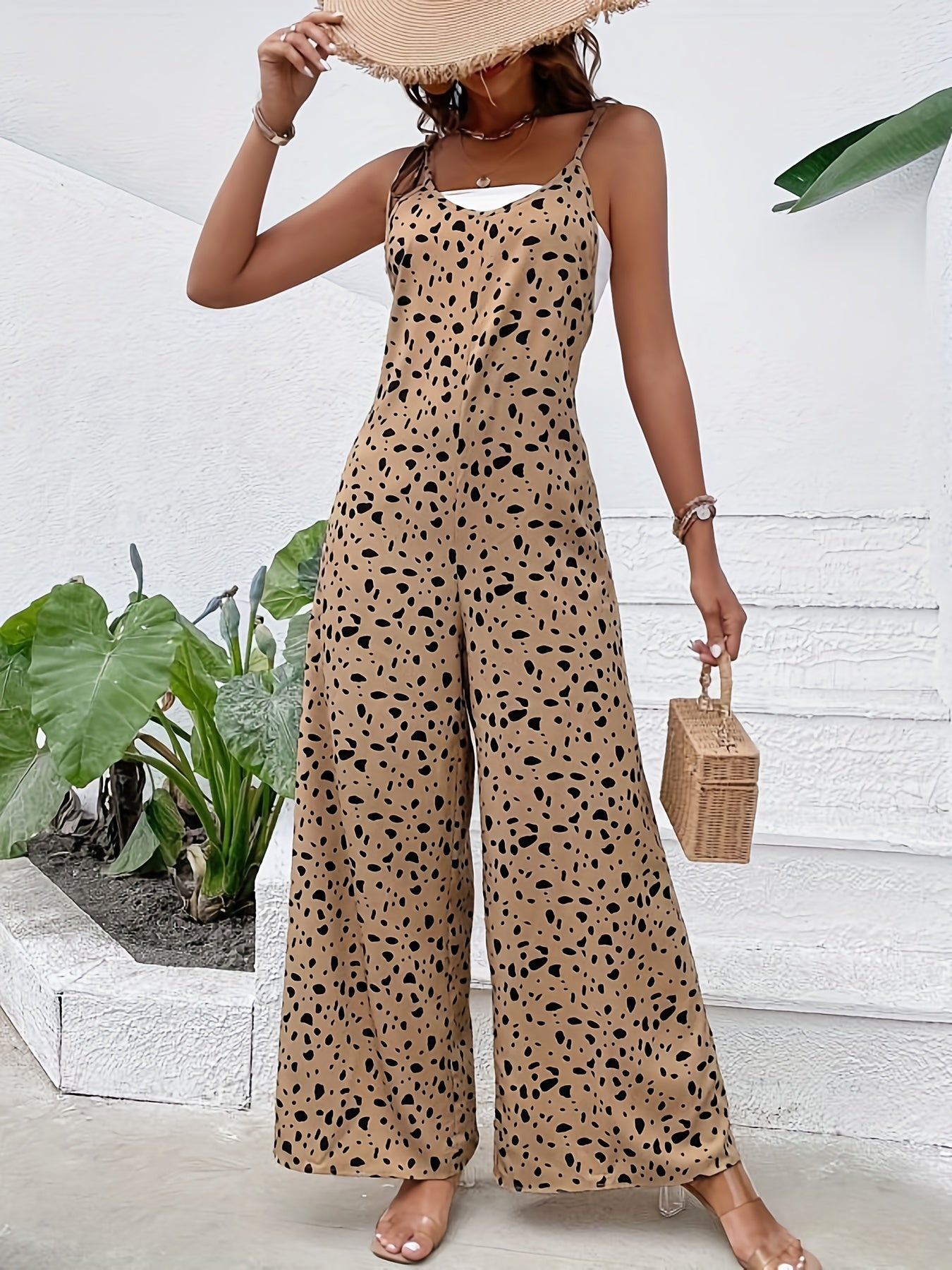 Wide Leg Jumpsuit Sleeveless Tied Cami Jumpsuit Women's Clothing