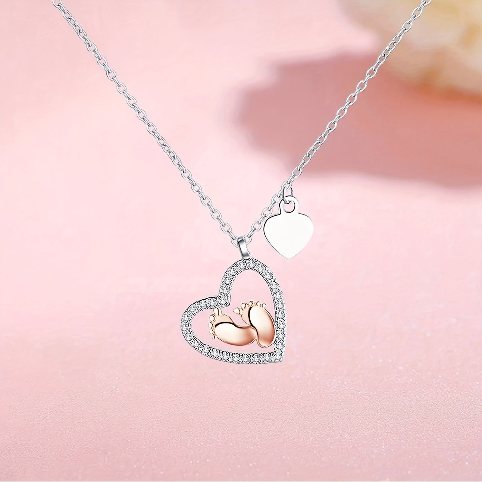 Baby Foot Heart Pendant Necklace Mother's Gift For Mom