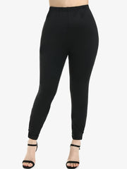 Colorblock Top & Leggings Set Round Neck Casual Outfit