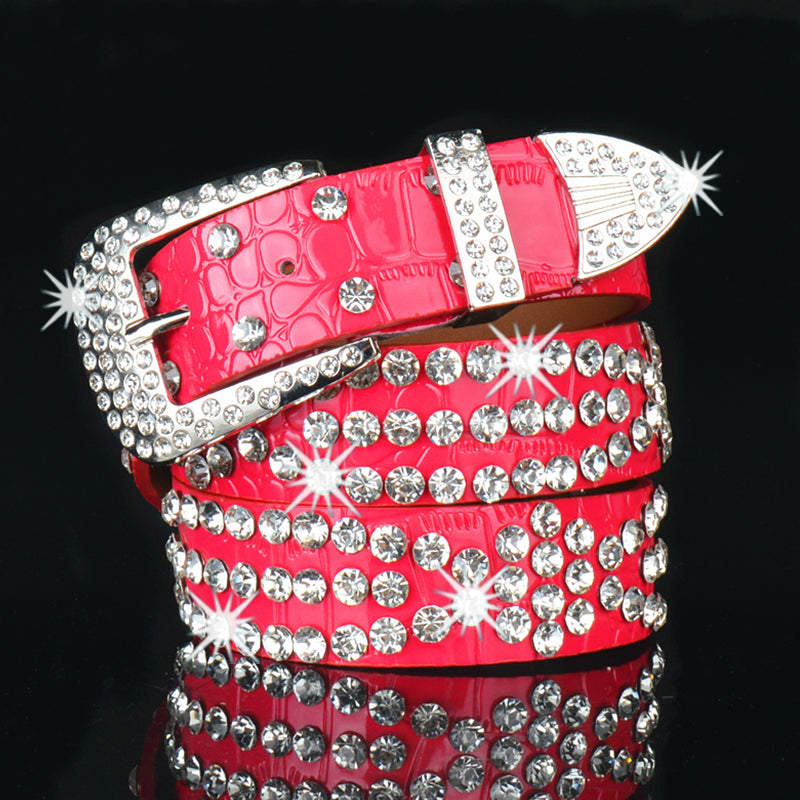 Rhinestone Belt Western Bling Studded PU Leather Belt For Jeans