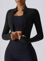 Women's Solid Yoga Jacket with Thumb Holes for Sports