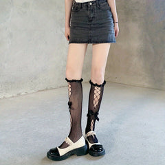 Fishnet Calf Socks Ruffle Knee High Stockings