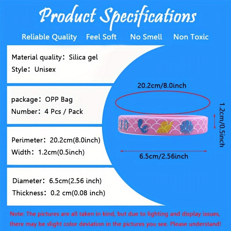 4 Pcs Mermaid Underwater Party Silicone Bracelet Pack