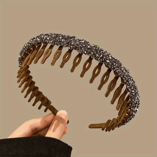 Vintage Rhinestone Headband with Teeth, Flocked Hair Hoop